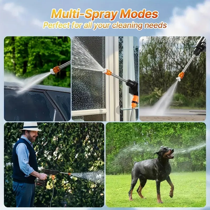 [Cordless Car Wash Gun Set] Single-Battery/Dual-Battery Electric Pressure Washer Tool Kit | Cordless Rechargeable Car Wash Gun Tool Set, Equipped With 1 Or 2 Batteries, A Foam Dispenser, A Nozzle And A Hose, Suitable For Cleaning Cars And Motorcycle