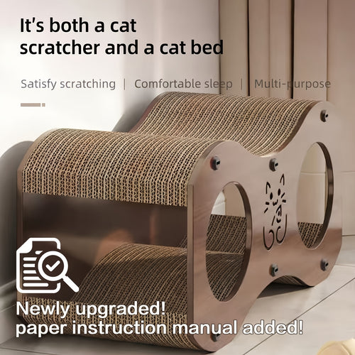 Super Large 2-Tier Durable Walnut Cat Scratching Post And Bed - 2-in-1 Modern Cat Furniture with Woven Cat Bed, All-Season Sturdy Design for Indoor Cats to Play, Rest, And Scratch - Essential for Pet Owners, Integrated Play Area, Kitten Bed