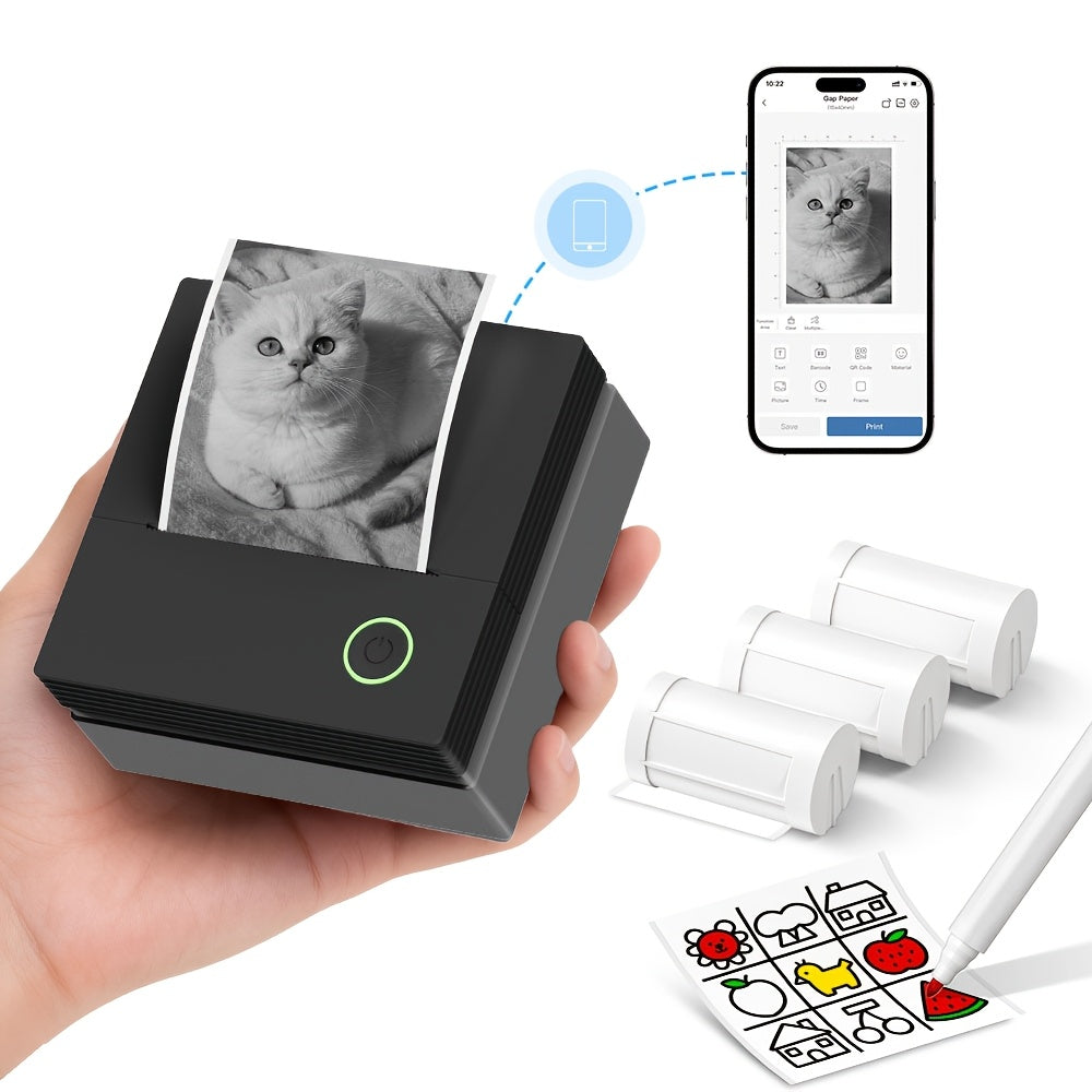 PM290CB Portable Wireless Thermal Printer Compatible for Smartphones, Tablets & Devices - Wireless Mini Printer with 3 Rolls Paper, Instant Mobile Printing for Photos, Journals, Diaries, Notes, Suitable for School, Office, Home Use