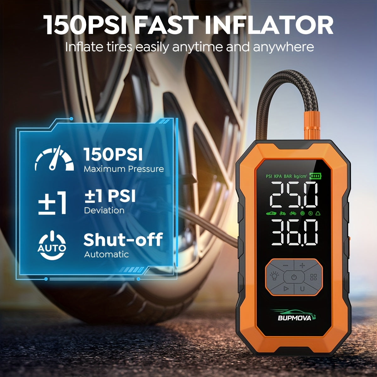 9000A Car Jump Starter with Air Compressor Cordless Tire Inflator, 25000mAh Battery Booster with Power Bank Pack & LED Flashlights, 12V Auto Jumper Box for All Gas Or 10.0L Diesel Vehicles, Dual Air Pressure Display