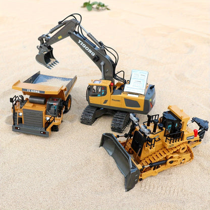 5pcs, 4pcs, 3pcs, 2pcs, Engineering Vehicle Set, 2.4G High-Tech 13-Channel Excavator Dump Truck Bulldozer Alloy Plastic Engineering Vehicle Construction Toy Car Set