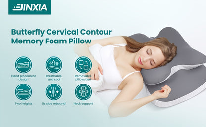 Cervical Neck And Shoulder Pillow, Odorless with Cooling Silk Cover, Ergonomic Design, Orthopedic Neck Support for All Sleeping Positions And Users, Gray