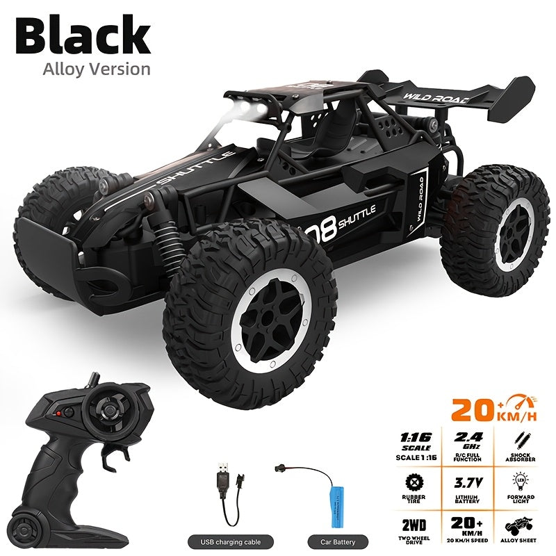 Alloy Car, All-terrain Electric Toy Car, 1:16 Scale Model Car, 2.4GHz R/C Off-road Car, Top Speed 20 Km/H, with Headlights And Shock Absorption, Birthday Gifts for Boys Over 3 Years Old