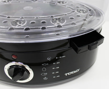 9L Steam Cooker Steamer 3 Tray 800W Power Dial Timer Healthy Stackable