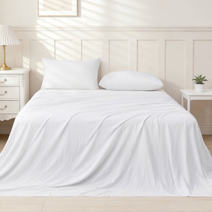 Vintage Washed Sheet Sets - Extreme Soft, Comfortable, Breathable, Relaxed Wrinkled Texture - Premium 2200TC Flat Fitted Sheet Pillowcases Set Soft for All Seasons