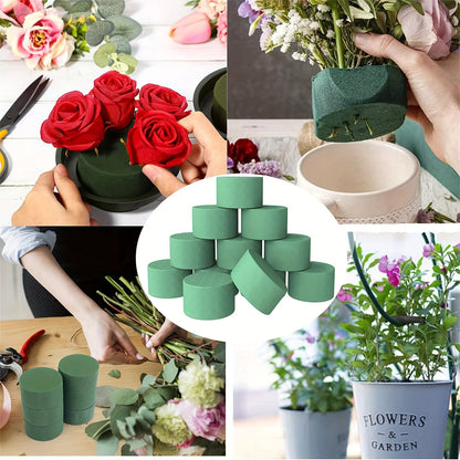 4pcs Round Floral Foam Blocks, Green Wet Foam Block, Dry Floral Foam, Wet Florist Block Flower Arrangement Supplies For Wedding Aisle Flowers, Arty Decoration, Party