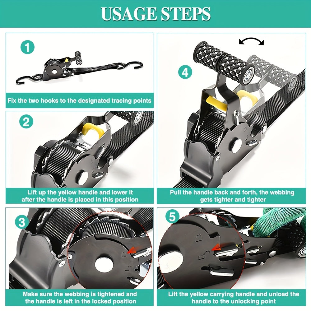 2pcs Black Automatic Retractable Cargo Straps with Heavy Duty Tensioner, Automatic Retractable Ratchet Tie Down Strap with S Hooks-Quick Release, Ultra Durable Nylon Material, Rust-Proof, Non-Slip, Wear-Resistant, No Assembly Required, Perfect Gift