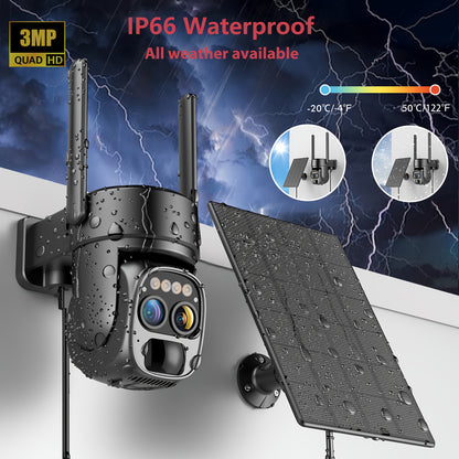 Hawkray 2.4G WIFI Solar Security Wireless Outdoor Camera, Two-Way Audio with Spotlight Siren PIR Motion Detection, 2K Resolution 360° Pan Tilt Control 10X Zoom, IP66 Water Proof.