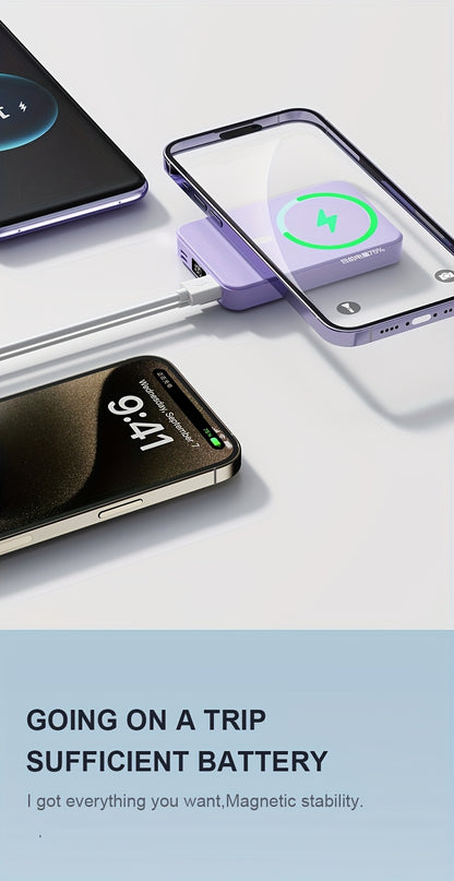 10000MAH Mini Magnetic Fast Charging Power Bank With Digital Screen, USB Portable Mobile Phone Powerbank Once, Comes With A Stand, Suitable For Airplane Travel, With Led Power Display, Stand Mobile Power, Devices At The Same Time, Comes With Stand