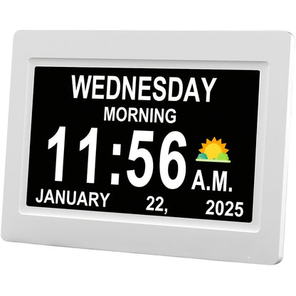 Dementia Clock Large Digital Clock for Seniors, Calendar Clock Large Display with Alarms, Wall Clock with Day And Date, Alarm Clock, Desk Clock, Electronic Photo Frame, Music/Video/Calendar/Clock Function, Supports USB/SD Card, Includes a USB Drive