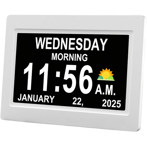 Dementia Clock Large Digital Clock for Seniors, Calendar Clock Large Display with Alarms, Wall Clock with Day And Date, Alarm Clock, Desk Clock, Electronic Photo Frame, Music/Video/Calendar/Clock Function, Supports USB/SD Card, Includes a USB Drive