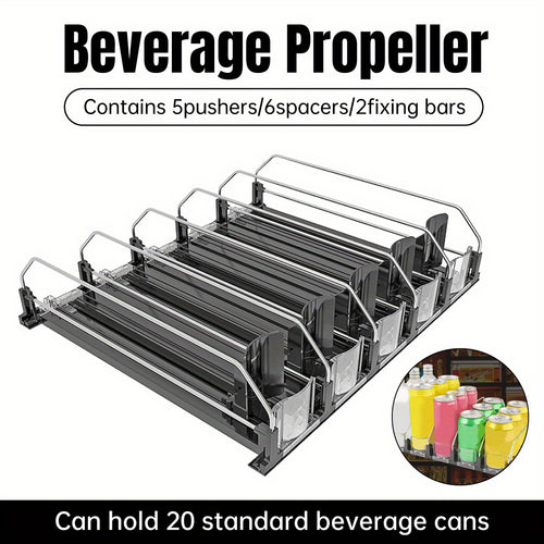 Bar Refrigerator Beverage Organizer with Dual-Level Dividers and Soda Can Dispenser - Space-Saving Design for Easy Access to Cans and Bottles, Beverage Storage|Modern Beverage Holder|Durable Plastic
