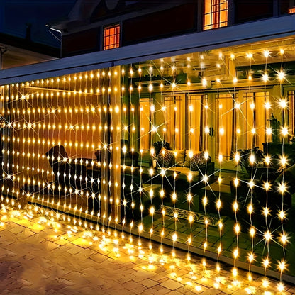 Party Valentine's Day Decorations -600 LED Christmas Curtain Lights Outdoor, 289.56x597.41cm Christmas String Light, 8 Modes Wall Hanging Lights for Bedroom Party Backdrop Wedding Xmas Decor, Warm White IPX5