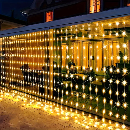 Party Valentine's Day Decorations -600 LED Christmas Curtain Lights Outdoor, 289.56x597.41cm Christmas String Light, 8 Modes Wall Hanging Lights for Bedroom Party Backdrop Wedding Xmas Decor, Warm White IPX5