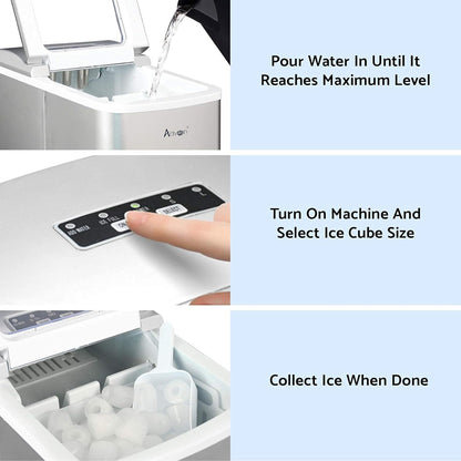 Advwin Countertop Ice Maker Machine, Portable Bullet Ice Maker with Self Cleaning, 7 Ice Cubes in 6-8 Mins, 2 Ice Sizes, Ice Machine for Home Kitchen Office Bar