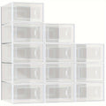Set of 12 Transparent Shoe Storage Containers - Ideal for Organizing Sneakers, Boots, And Heels - Great for Entryways, Closets, Or As Drop-Front Storage