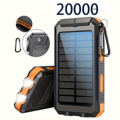 20000mAh/40000mAh Portable Solar Power Bank, Portable Solar Mobile Phone Charger, Camping External Battery Charger for Mobile Phones, 2 USB/ LED Flashlights with Compass for Outdoor Activities