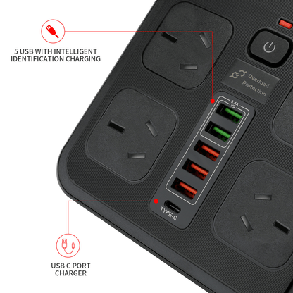 Smart Koala 10-in-1 Multi Ports Power Strip with USB & Surge Protection, 4 Outlets & 5 USB Ports, 1.8m Extension Cord, Wall Mountable, Ideal for Home Office & Gaming Consoles, 2500W Max Load Capacity, Gaming Console Accessory | Compact Power Strip | Effic