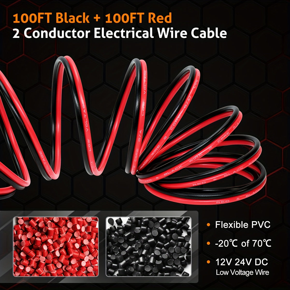 12 AWG Heavy-Duty Electrical Wire Cable, 2 Conductor Parallel Speaker Wire (31M Red + 31M Black), 100Ft Automotive Wire Clad Wire, 12 Gauge Low Voltage Hook Up Wire for Car Audio, Marine