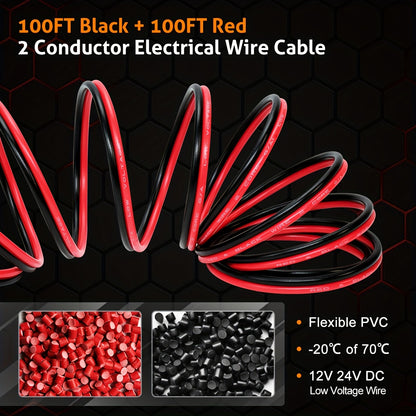 12 AWG Heavy-Duty Electrical Wire Cable, 2 Conductor Parallel Speaker Wire (31M Red + 31M Black), 100Ft Automotive Wire Clad Wire, 12 Gauge Low Voltage Hook Up Wire for Car Audio, Marine