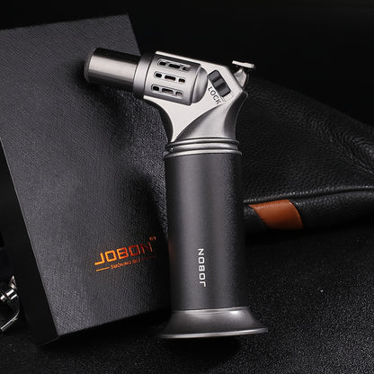Metal Torch Lighter | Classic Exquisite Base Design, Polished Windproof Refillable Butane Jet Blue Flame Lighter With Flame Locker, Made Of Zinc Alloy, Easier To Use For Better Industrial Camping Barbecue Experience (Butane Not Included)