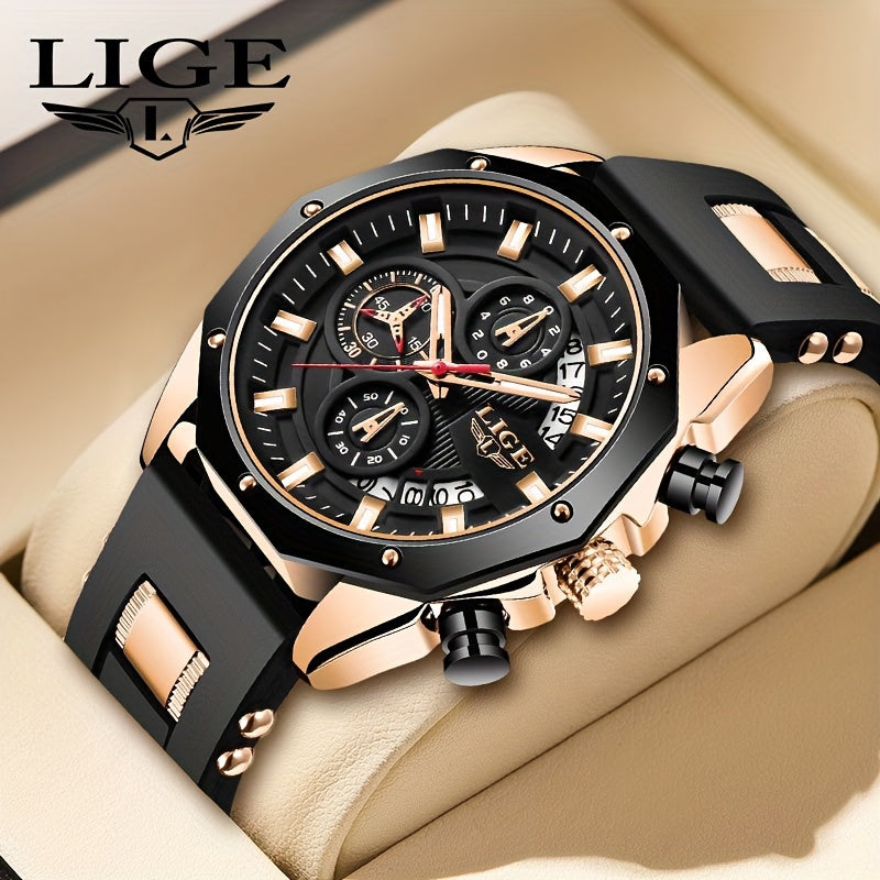 LIGE Watch 2026, Men's Watch, Fashion Watch, Analog Watch, Youth Watch, Outdoor Sports Watch, Calendar Display, Blue Watch, Black Watch, Birthday Gift, Graduation Gift, Holiday Gift, Stopwatch, Watch Gift for Men.