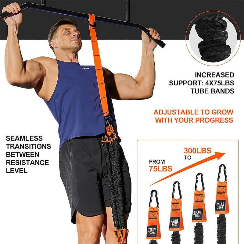 Heavy-Duty Pull-Up Assistance Bands with a Capacity of 136.08KG, Designed for Workouts That Include Foot Rests And Adjustable Height for Strength Training And Gym Use