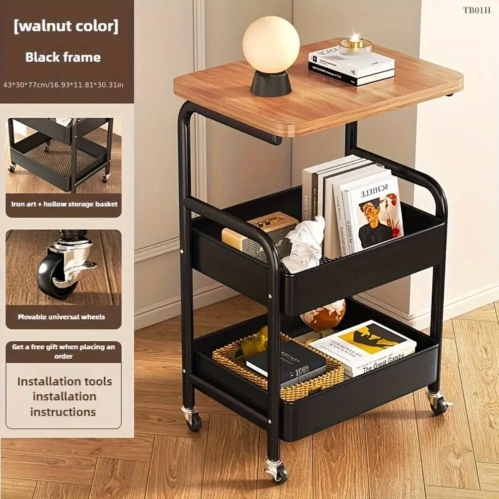 3-Tier Rolling Cart With Tabletop Versatile Organizer For Snacks, Books, And More Perfect For Home Or Office Use Office Storage Cart | Modern Storage Cart | Durable Metal Frame Kitchen Storage Island