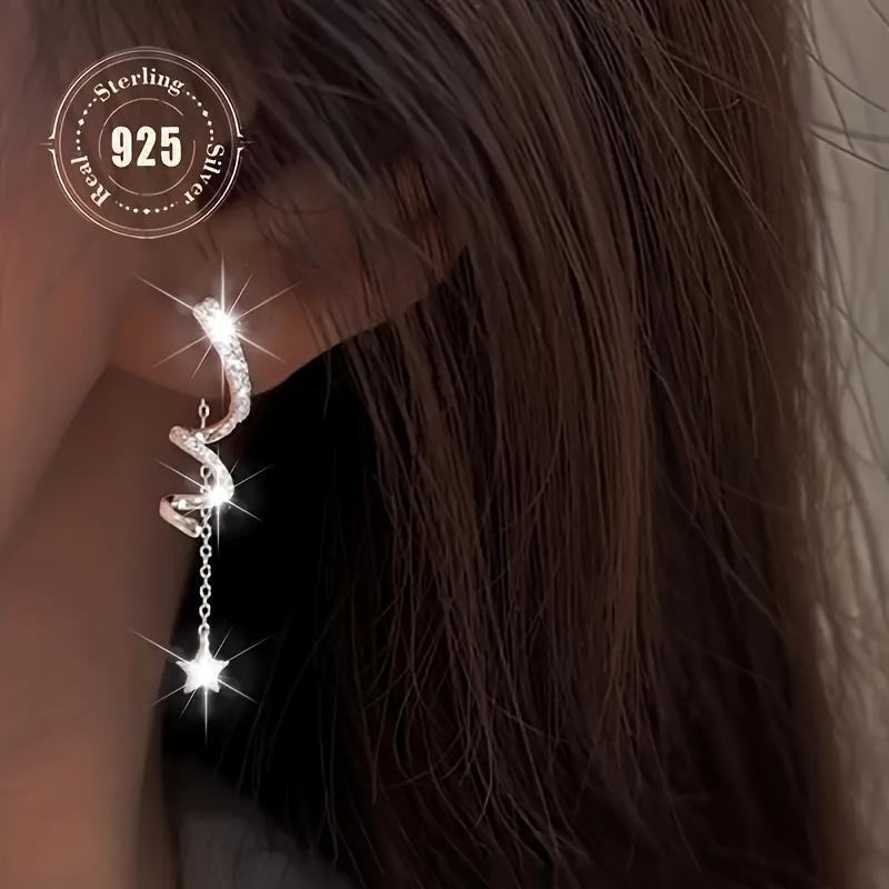 Elegant Starlight 925 Sterling Silvery Geometric Spiral Twisted Tassel Dangle Earrings - Versatile Fashion Drop Earrings with Accents, Alloy Base, And Daily Wear Durability - Ideal for Women's Parties, Daily Life, And All Seasons Jewelry
