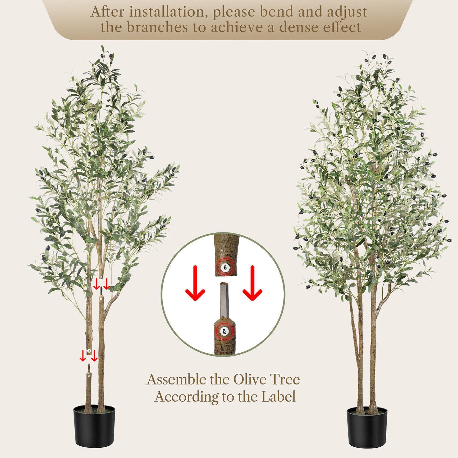 182.88cm Artificial Olive Tree Faux Silk Plant, Indoor Fake Olive Tree with Natural Wood Trunk & Lifelike Fruits, Perfect for Modern Home Office and Living Room Floor Decor, 182.88cm