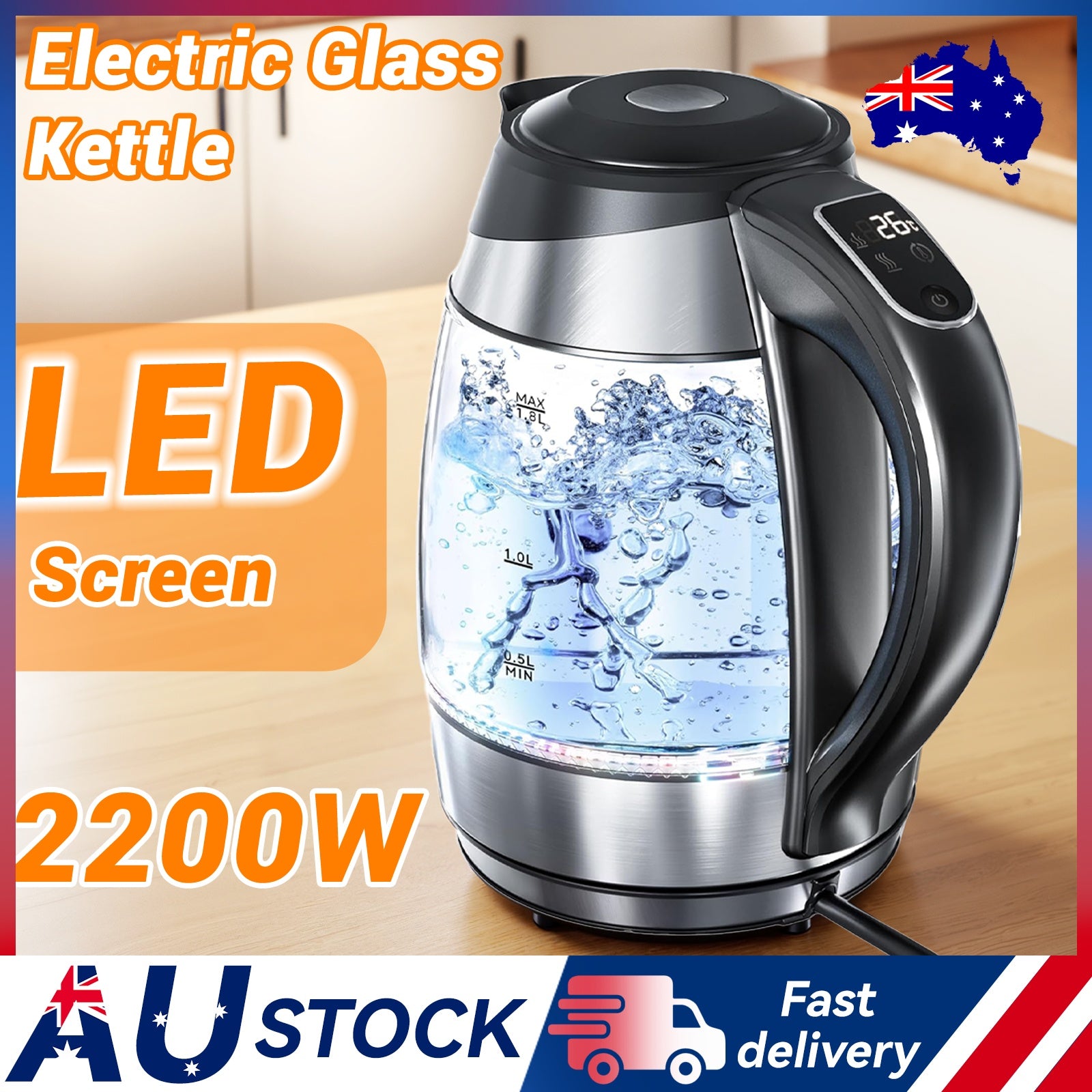[Temperature Control 2200W] 1.8L Glass Kettle - Fast Boil Electric Kettle with Adjustable Heat Settings, Auto Shut-Off & Boil-Dry Protection for Perfect Tea & Coffee