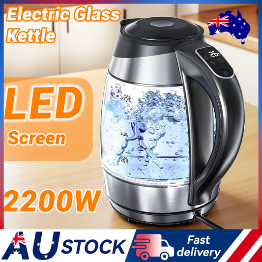 [Temperature Control 2200W] 1.8L Glass Kettle - Fast Boil Electric Kettle with Adjustable Heat Settings, Auto Shut-Off & Boil-Dry Protection for Perfect Tea & Coffee