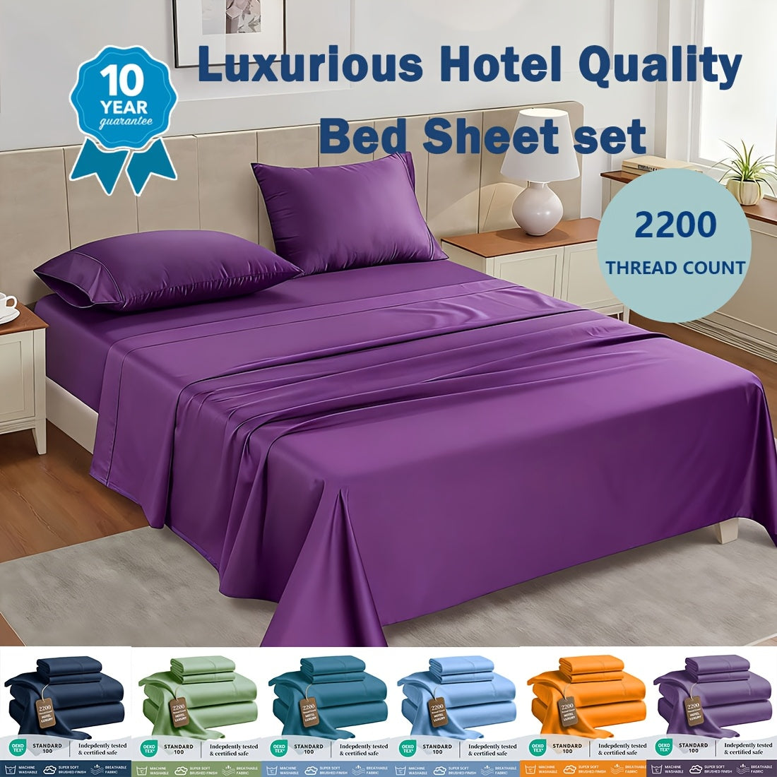 [4pcs Bed Sheet Set] Luxurious Ultra Soft & Breathable - 36cm Deep Pocket, Shrink-Resistant, Fade-Resistant, Comfortable Bedding with Pillowcase, Flat Sheet, Fitted Sheet for Single Double King Queen Bed Sheet Set for All Season