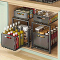 Adjustable Double-Tier Black Metal Storage Rack - Space-Saving Under-Sink Organizer for Kitchen & Dining, Holds 49.0cm H x 35.0cm W x 30.0cm D, Perfect for Bottles, Utensils & Produce, Kitchen Storage Rack, Sleek Metal Finish, Sturdy Construction