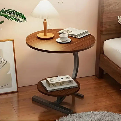 Elegant 2-Tier Coffee Table with Round Top - Modern Wooden And Metal Design Ideal for Sofa Side Table, Bedroom Side Table|Minimalist Style|Wooden Construction, Coffee Table Space-Saving Side Table for Living Room, Bedroom, Or Office