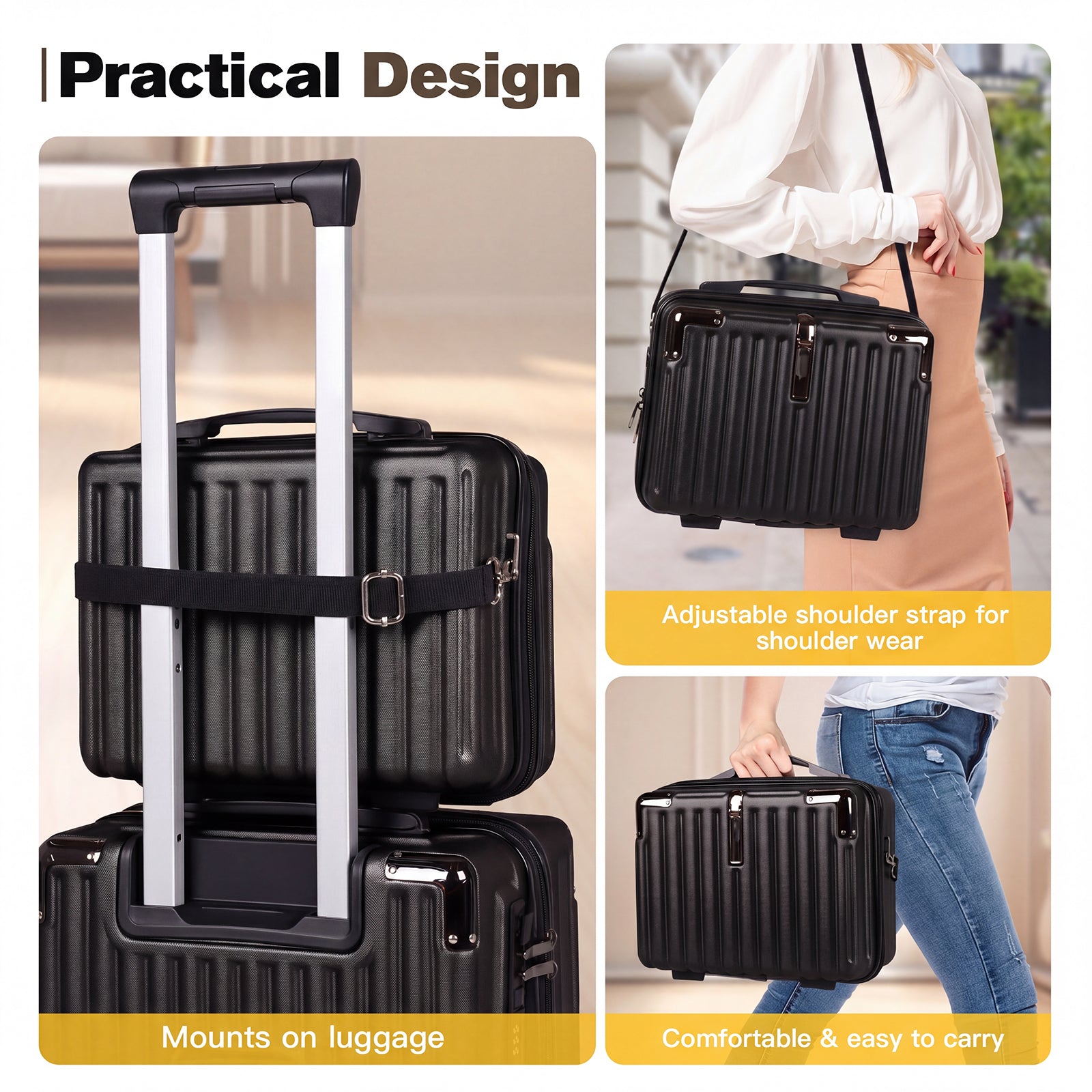 Advwin 2pcs Luggage Set (20+14 Inch), Carry On Hardshell Luggage with Power Bank Pocket, Cup Holder, 360° Wheels for Travel