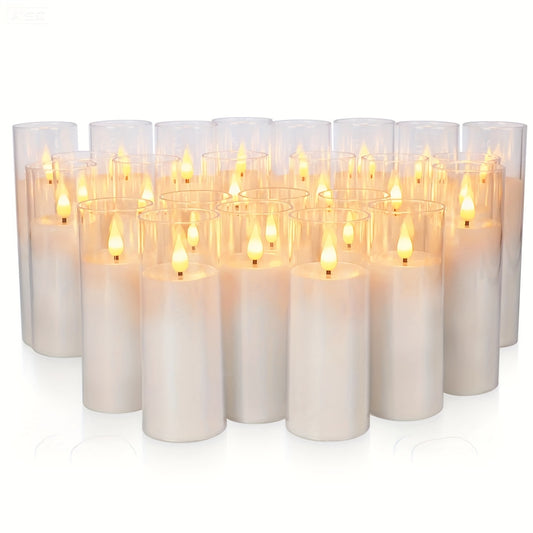 24pcs Flameless LED Candle Lights - Realistic Flickering Flame Effect, 2 Colors (White & Ivory), 3 Sizes, Adjustable Brightness & Timer, -Powered (AA Not Included) - Safe Indoor Use for Weddings, Parties, Home Decor, Table Centerpieces