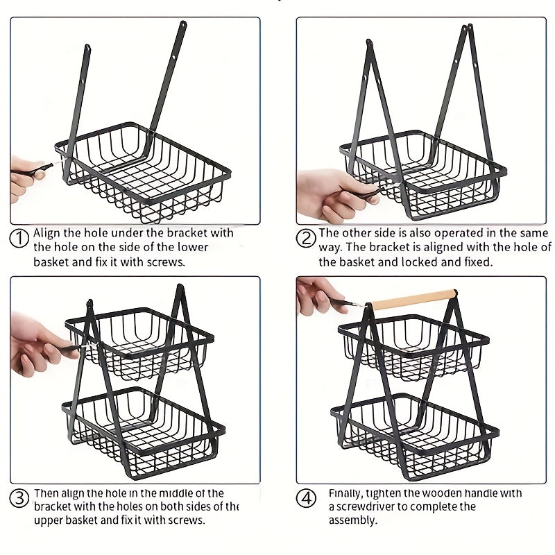 Single Countertop Basket for Fruits And Vegetables, Featuring a Detachable Bowl with a Wooden Handle, Ideal for Kitchen Organization And Storage, a Useful Kitchen Accessory