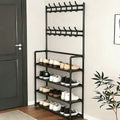 5-Layer Clothes Hanger Shoe Rack Combination, Shoe Organizer at The Entrance, with 12 Hooks And 10 Storage Bags, Corridor Rack for Storing Shoes, Clothes, Jackets, Hats, Bags, Umbrellas, Home Additions