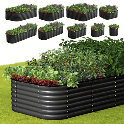 Raised Garden Bed - 9-IN-1 Modular Kit - Oval Planter - Galvanised Steel - 22.05inch