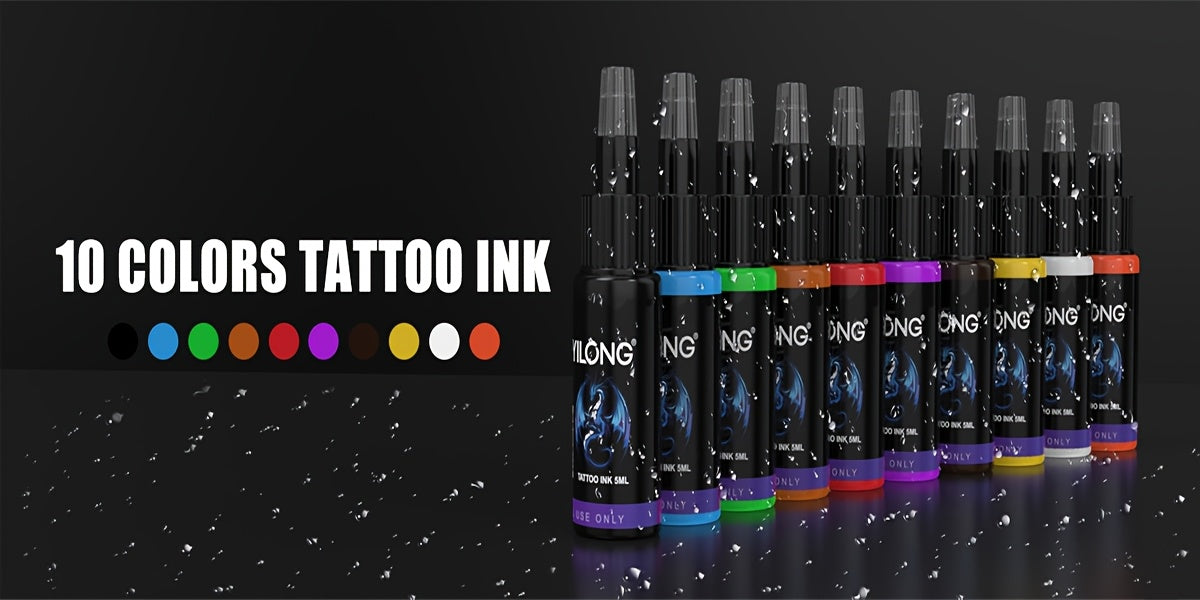 YILONG Wireless Tattoo Machine Kit Complete, Rotary Tattoo Gun, 7 Hour Battery Life, Cordless Tattoo Pen, 10 Cartridge Needles, 10 Ink, Extra Black Ink,, Transfer Gel, 1 Green Algae,, Full Tattoo Supply Equipment for Beginners, Body Art Makeup Gift