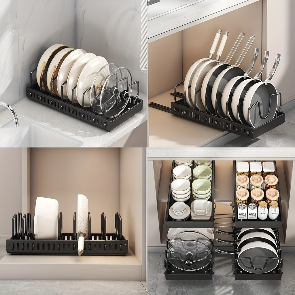 1/2pc Heavy-Duty Metal Pull-Out Cabinet Organizer with 8 Adjustable Shelves - Space-Saving Shelving Unit, Under-Sink/Under-Cabinet Storage System Suitable for Pots, Pans, Lids, Cookware & Baking Accessories - Adjustable Dividers