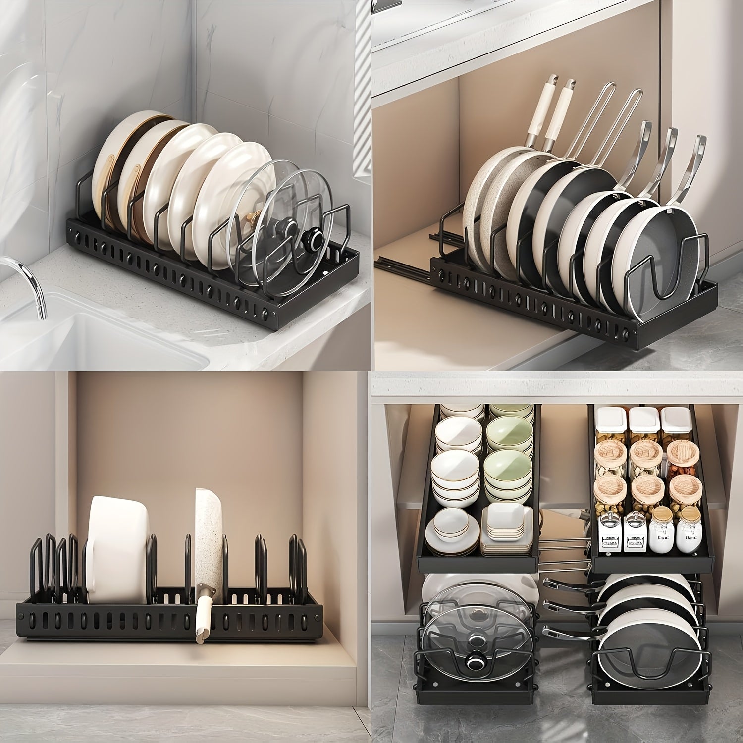 1/2pc Heavy-Duty Metal Pull-Out Cabinet Organizer with 8 Adjustable Shelves - Space-Saving Shelving Unit, Under-Sink/Under-Cabinet Storage System Suitable for Pots, Pans, Lids, Cookware & Baking Accessories - Adjustable Dividers