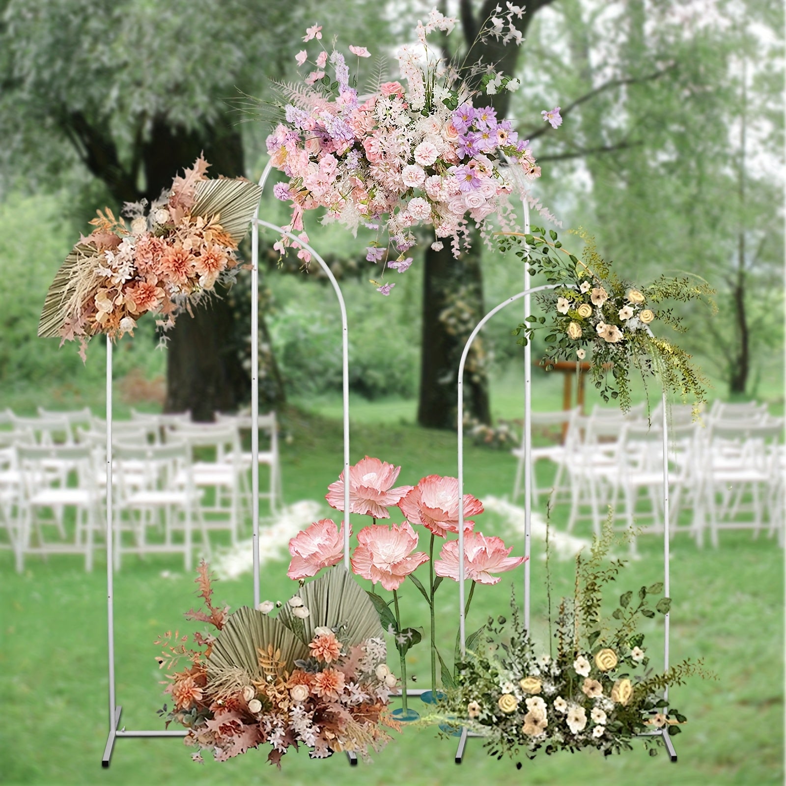 1pc Wedding Arch Backdrop Stand 219.46cm, 201.17cm, 182.88cm White Metal Wedding Arch Stand for Wedding Ceremony Shower Birthday Party Garden Floral Balloon Arch Decoration