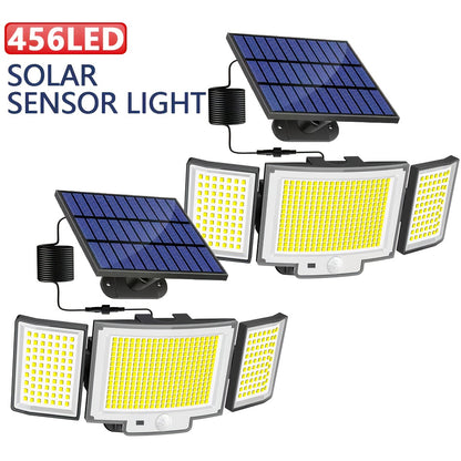 456 LEDs Upgrade Solar Spotlight With Motion Sensor 270° Lighting Angle, Outdoor Solar Wall Lights Flood Lamp, 3 Modes IP65 Solar Split Lamp With 5m Cable, Easter Courtyard Camping Lights, Solar Security Lights For Garden Pathway Porch Garage Yard