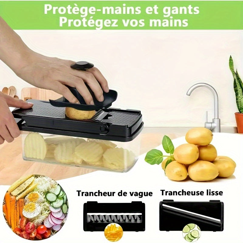 Manual Slicer with 8 Stainless Steel Blade Heads Egg Separator for Fruit Vegetables Carrot Potato Onion