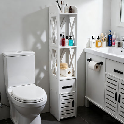 1pc White Multi-Tier Bathroom Storage Cabinet, Narrow Gap Design-Space-Saving Floor-Standing Organizer for  Bathrooms, Ideal for Toilet Paper And Essentials, Bathroom Organizers And Storage