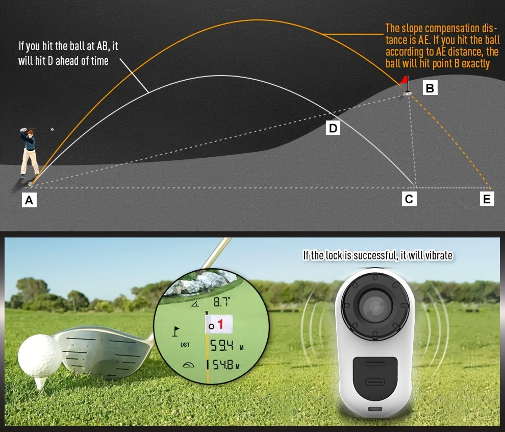 1097.28meter 6X Magnification Laser Golf RangeFinder for Golf Accurate Slope Switch Pulse Vibration Target Lock Trajectory Compensation Continuous Measurement Angle Measurement Lithium Battery Type-C Rechargeable Battery