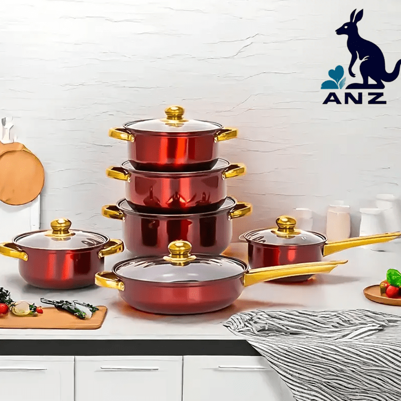 6 Pots And 6 Lids Multifunctional Stainless Steel Kitchen Stew Pot Set in Red And Blue, Suitable for Steaming, Frying, Camping And Traveling, Small Cookware, Cookware Set, Modern Kitchenware, Durable Cookware, Multi-Purpose Cookware, Home Chef, Camping Es