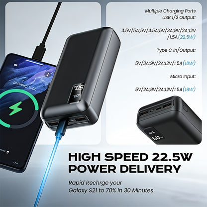 50, 000mAh Portable Power Bank with Digital Display, 22.5W Super Fast Charging, 3 Outputs & 2 Inputs - High Capacity External Battery Pack for Travel, Outdoor, and Emergency Use - Ideal Gift